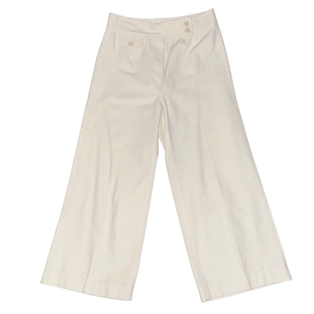 Veronica Beard Cream Wide Cropped Leg Pants Size 8 Classic Trousers Thick Canvas